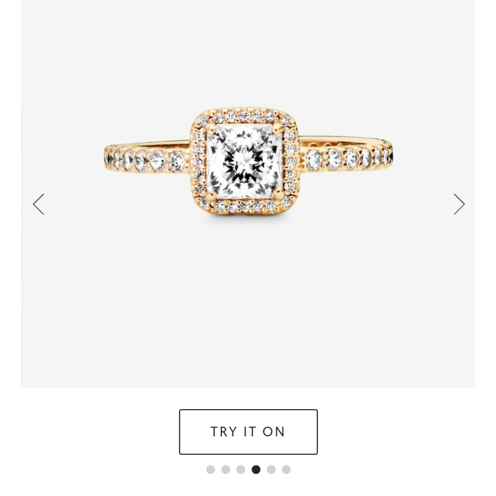 14K Pandora square sparkle halo ring